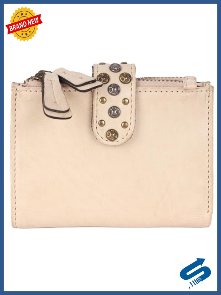 Genuine Italian Leather Boho Studded Bifold Wallet With Zipper Coin Purse &